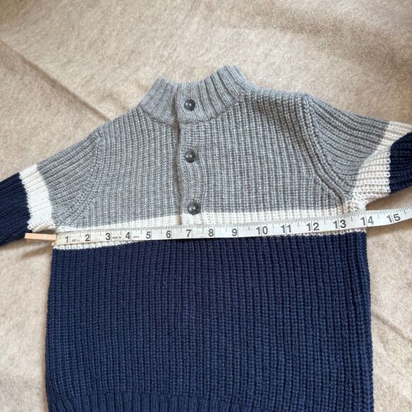 Janie & Jack Boys 18-24M Navy Colorblock Sweater 1/4 Button Mockneck Pullover - Picture 7 of 7